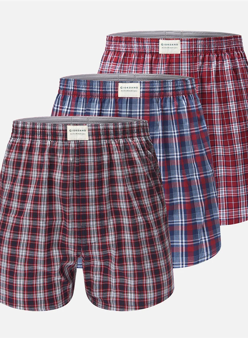 جيوردانو Men’s Regular Fit Cotton Poplin Boxers 3‑Pack